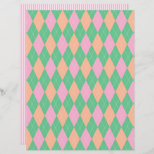 Green and pink argyle and striped scrapbook paper