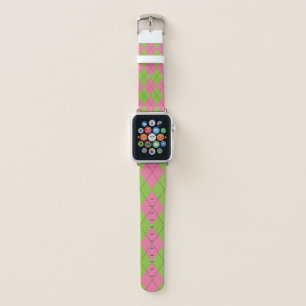Green and Pink Argyle Apple Watch Band
