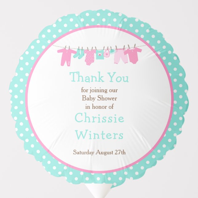 Green and Pink Baby Line Baby Shower Balloon (Front)