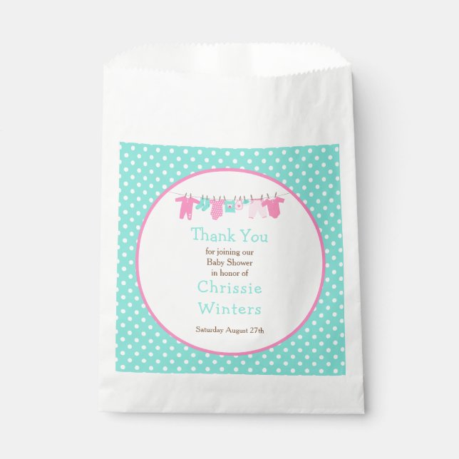 Green and Pink Baby Line Baby Shower Favor Bag (Front)