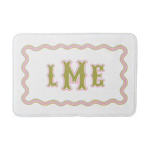 Green and Pink Bespoke Scalloped Monogram Bath Mat
