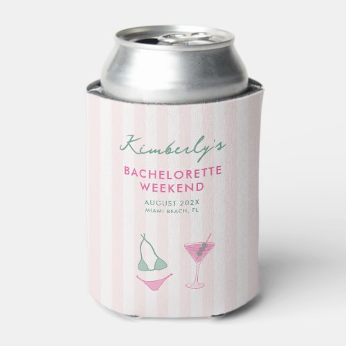 Green and Pink Bikinis Martinis Bachelorette Party Can Cooler