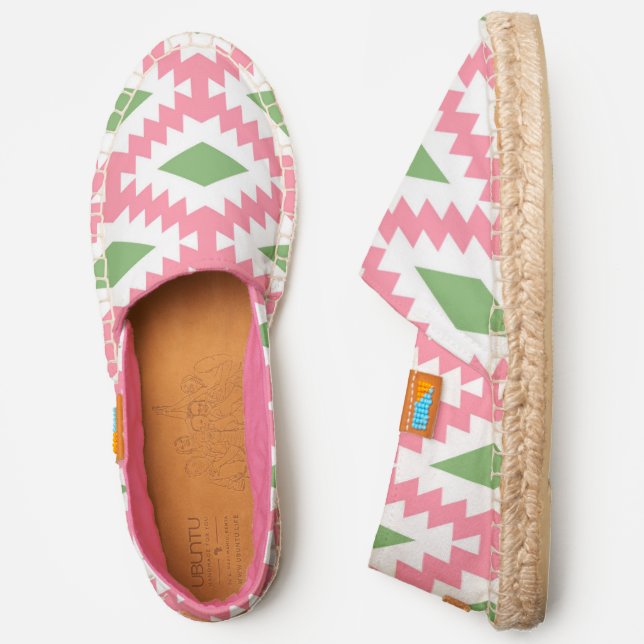 Green and Pink Boho Native Print Slip On Shoes (Side)