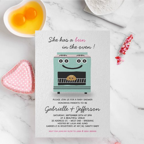 Green and Pink Bun In The Oven Baby Shower Invitation