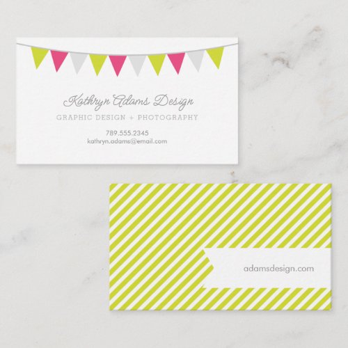 Gray Green &amp; Pink Modern Bunting Business Cards