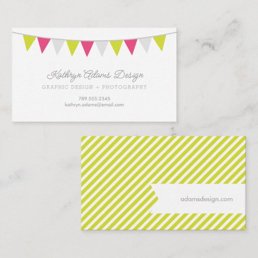 Customizable Gray Green &amp; Pink Modern Bunting Business Cards
