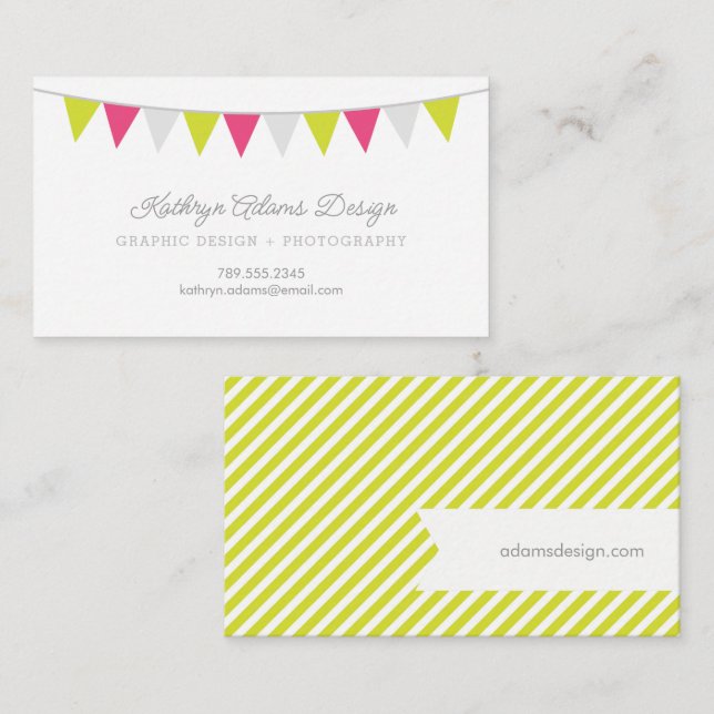Green and Pink Bunting Banner Business Card (Front/Back)