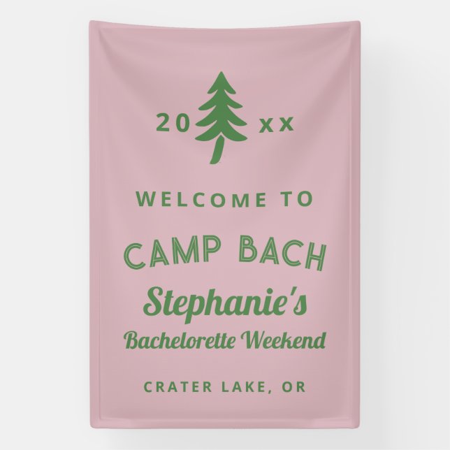 Green and Pink Camp Bach Bachelorette Weekend Banner (Vertical)