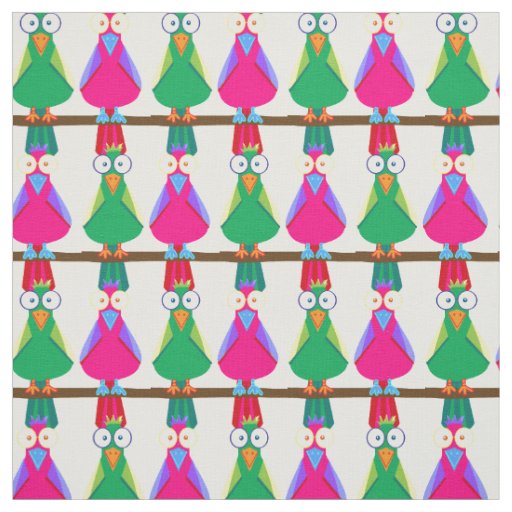Green and pink cartoon parrots fabric