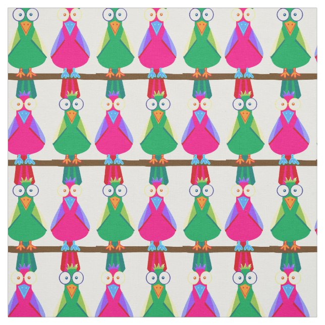 Green and pink cartoon parrots fabric (Swatch)
