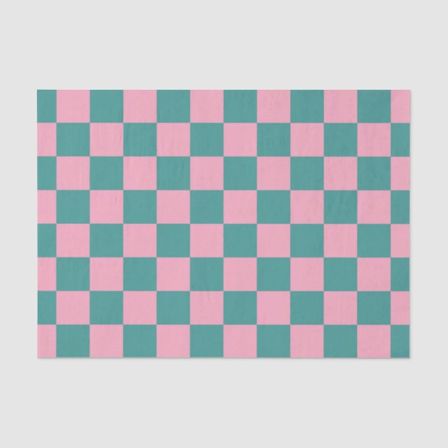 Green and Pink Checkerboard Pattern Tissue Paper (Front)
