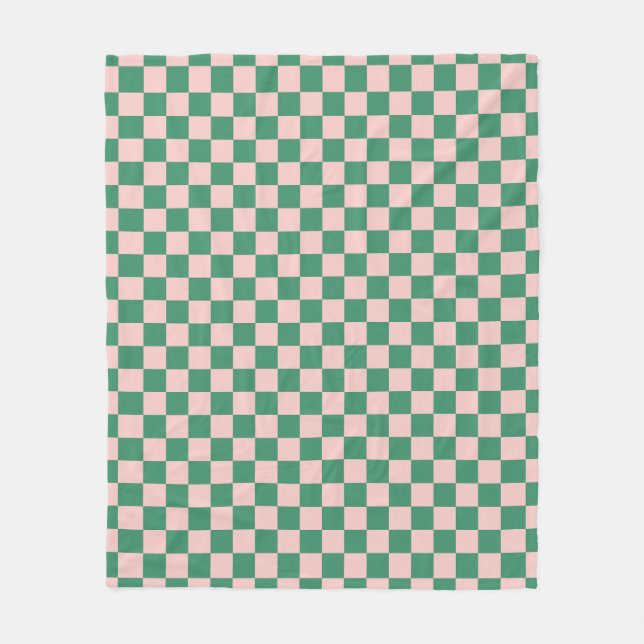 Green and Pink Checkered Pattern Checkerboard Chec Fleece Blanket (Front)