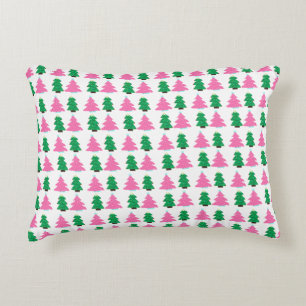 Green and Pink Christmas Trees Accent Pillow