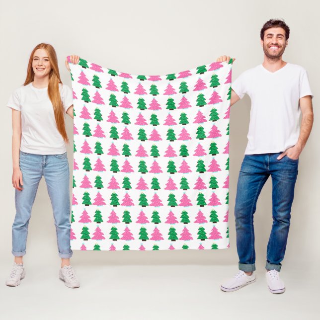 Green and Pink Christmas Trees  Fleece Blanket (In Situ)