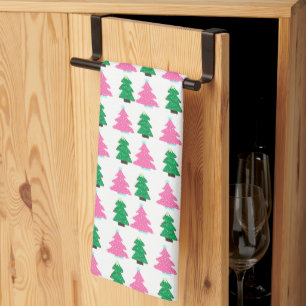 Green and Pink Christmas Trees Kitchen Towel