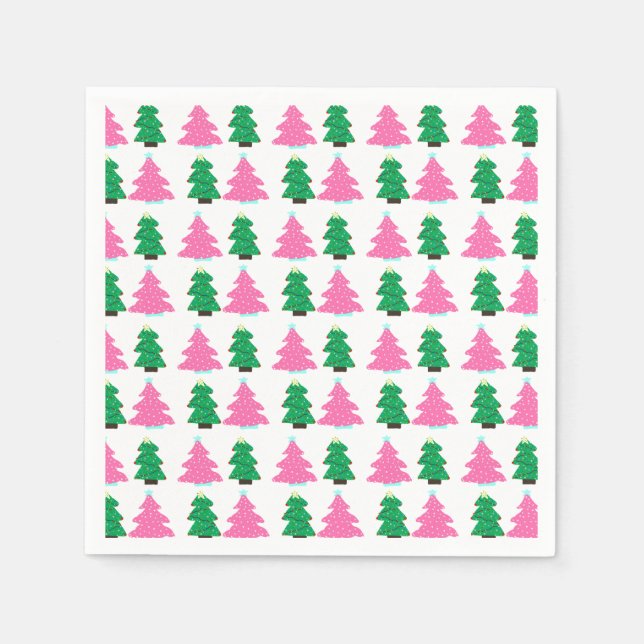 Green and Pink Christmas Trees  Napkins (Front)