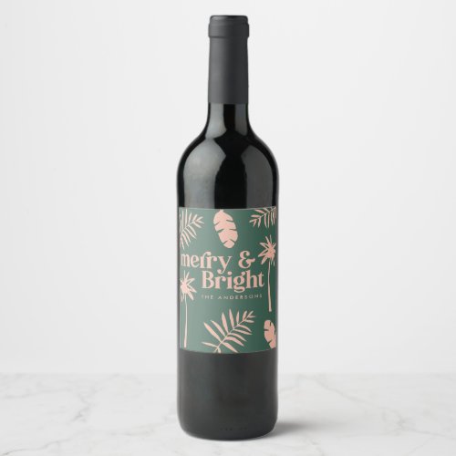 green and pink Christmas tropical favor gift Wine Label