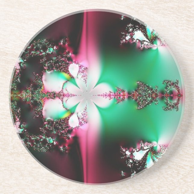 Green and Pink Collide Sandstone Coaster (Front)