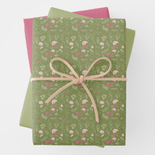 Green and Pink Cute Bird Baby ShowerWrapping Paper