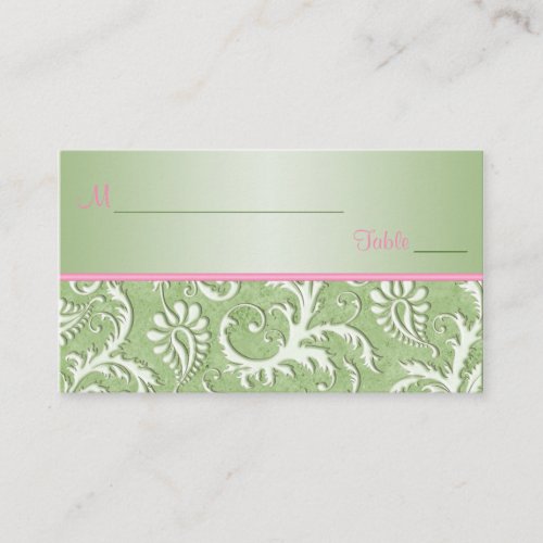 Green and Pink Damask Placecards