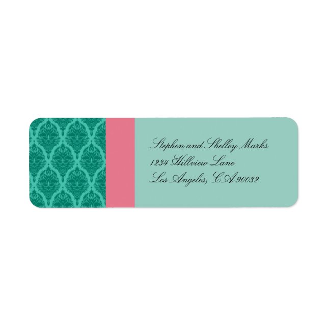 Green and Pink Damask Wedding Labels (Front)