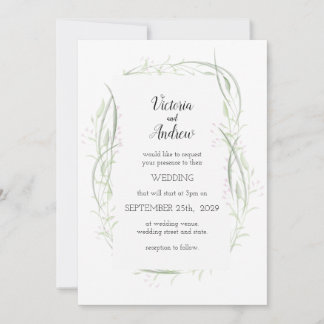 Green and Pink Delicate Floral Wedding Invitations