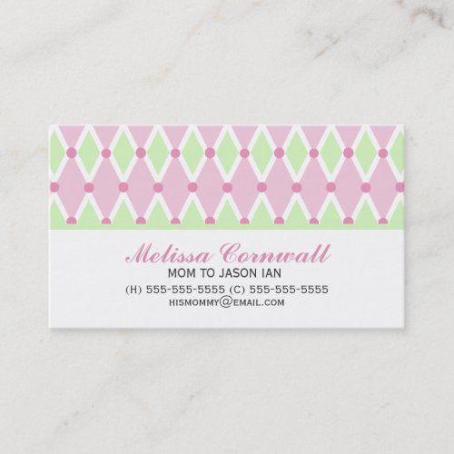Green and Pink Diamonds Pattern Mommy Cards Business Cards