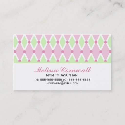 Customizable Green and Pink Diamonds Pattern Mommy Cards Business Cards