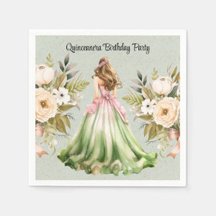 Green and Pink Dress Quinceanera Birthday Party Napkins