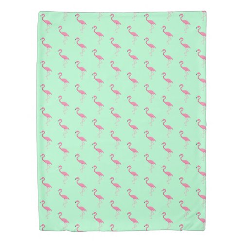 Green and Pink flamingo illustration Duvet Cover