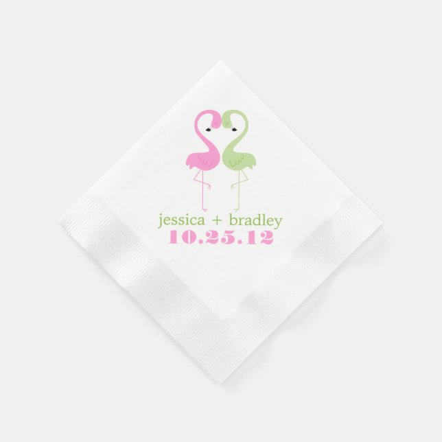 Green and Pink Flamingos Beach Wedding Napkins (Corner)