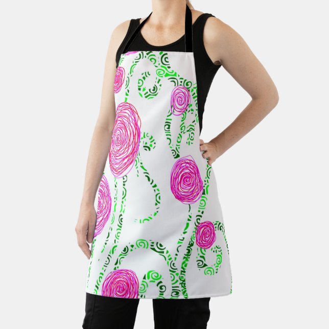 Green and Pink Floral Apron (Insitu)
