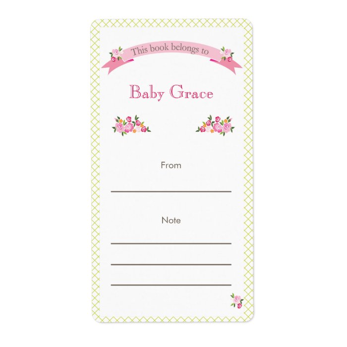 Green and Pink Floral Bookplate Personalized Shipping Labels