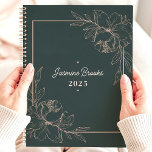 Green And Pink Floral Border 2025 Custom Name Planner<br><div class="desc">Step into a world of botanical beauty with this elegant planner. A graceful floral border in soft pink graces the deep green cover, creating a haven of tranquility for your thoughts and plans. Imagine yourself jotting down your dreams and appointments amidst a garden of inspiration. Personalize it with your name...</div>