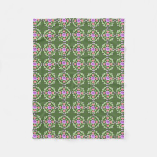 Green and Pink Floral Fleece Blanket