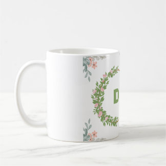 "Green and Pink Floral Initial Mug" Coffee Mug