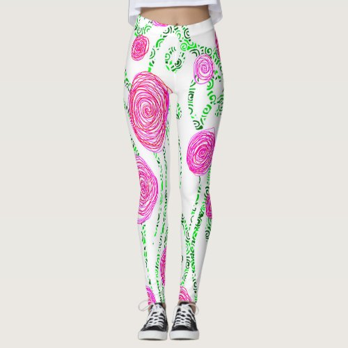 Green and Pink Floral Leggings