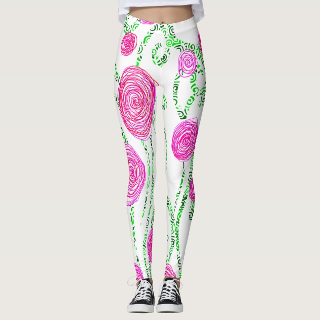 Green and Pink Floral Leggings (Front)