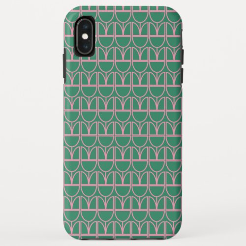Green and Pink Floral Line Art Pattern iPhone XS Max Case
