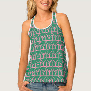 Green and Pink Floral Line Art Pattern Tank Top