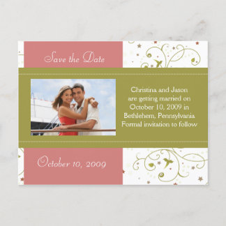 Green and Pink Floral Save the Date Announcement