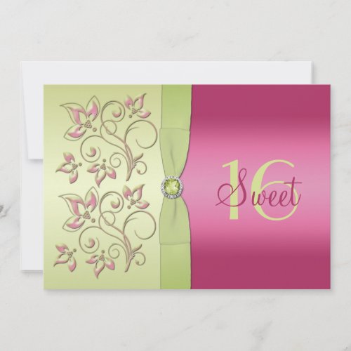 Green and Pink Floral Sweet Sixteen Invitation