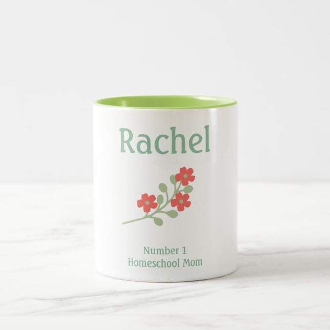 Green and Pink Flower Homeschool Mom Two-Tone Coffee Mug (Center)