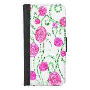 Green and Pink Flower Print  iPhone 8/7 Wallet Case