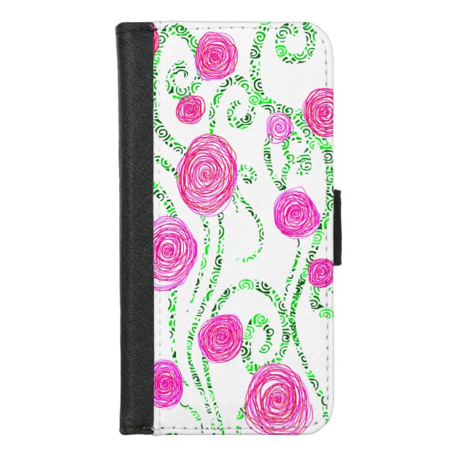 Green and Pink Flower Print  iPhone Wallet Case (Front)