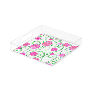 Green and Pink Flower Vines Acrylic Tray