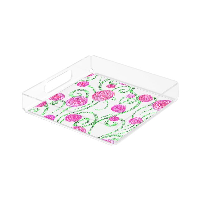 Green and Pink Flower Vines Acrylic Tray (Angled)