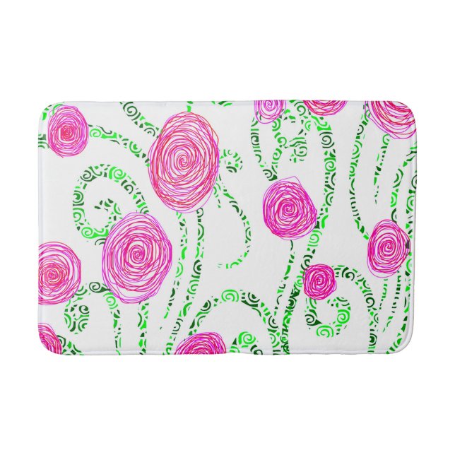 Green and Pink Flower Vines Bath Mat (Front)
