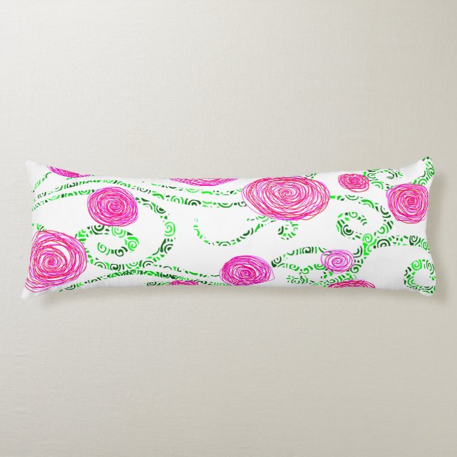 Green and Pink Flower Vines Body Pillow (Front)
