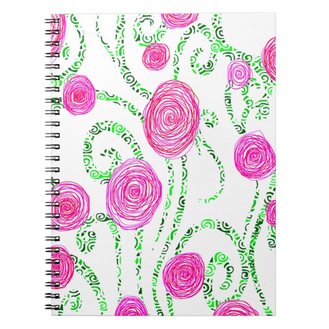 Green and Pink Flower Vines Notebook (Front)